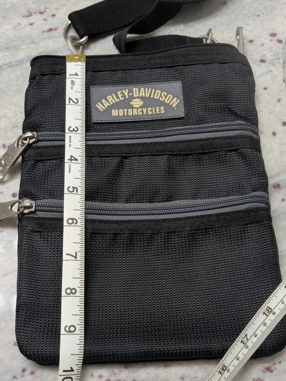 Harley-Davidson Black Nylon Crossbody Belt Bag with Silver Zippers